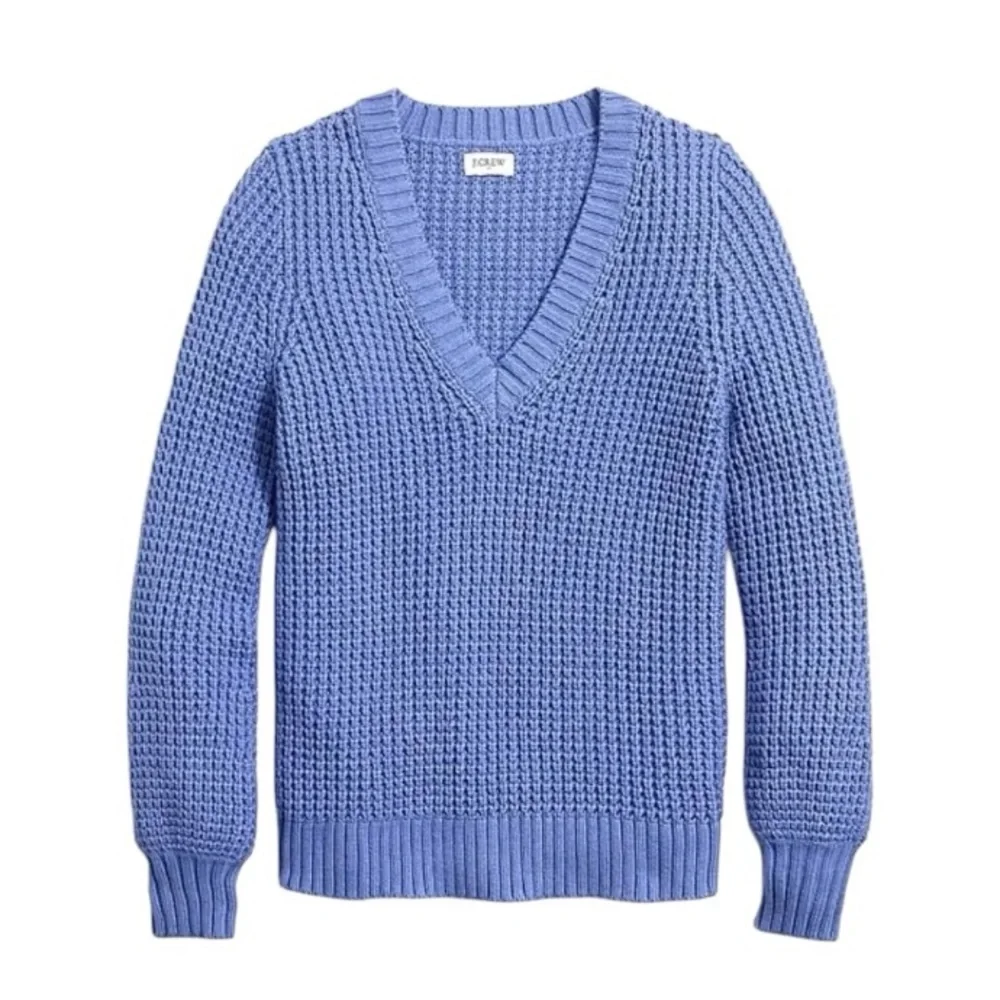 J.CREW Women’s Cotton Periwinkle, Chunky knit, V-neck Long Sleeve Sweater XL - Picture 1 of 7